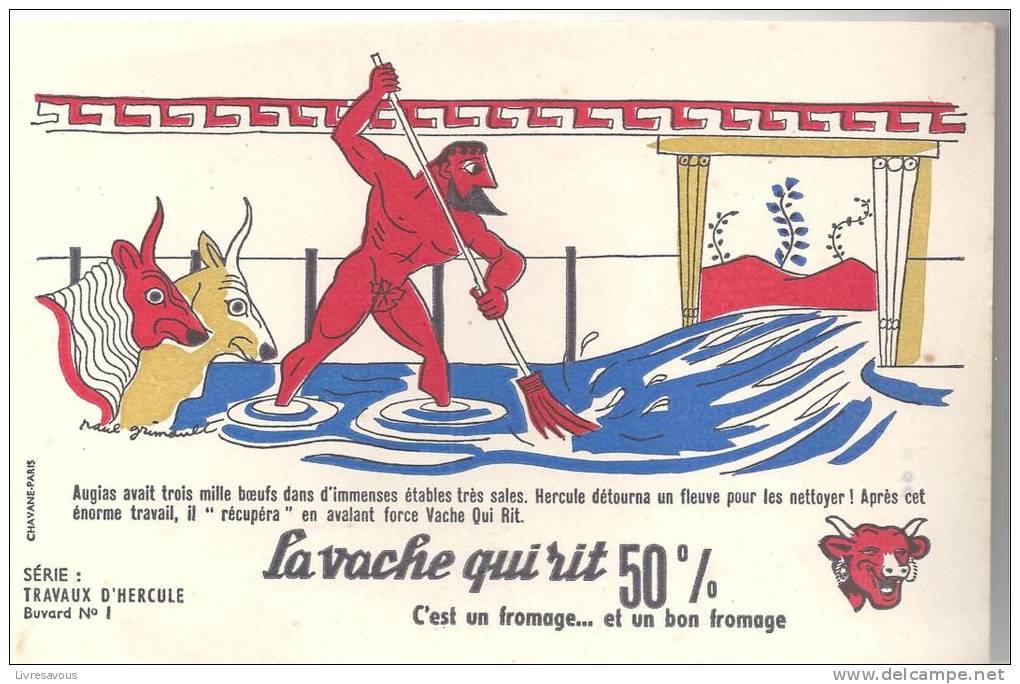 Buvard La Vache Qui Rit Série Travaux D´Hercule N°1 Illustré Par Paul Grimault - Lattiero-caseario