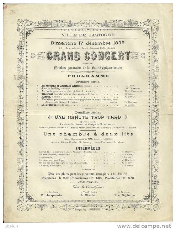 Bastogne : Un Lot De 10 Affiches A4 Annonçant Des Concerts Entre 1899 Et 1909 - Documents Historiques