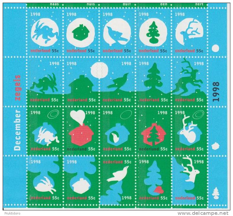 The Netherlands Mi 1788-1807 December Stamps - Christmas - Bird - Deer - Hare - Tree - Winter 1998 ** - Neufs
