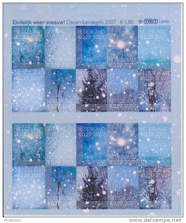 The Netherlands Mi 2531-2540 Full Sheet Christmas December Stamps - Snowfall 2007 * * - Unused Stamps