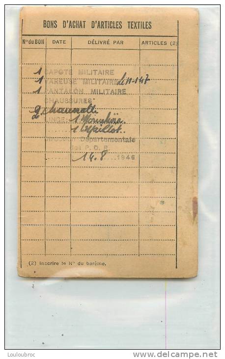 CARTE DE VETEMENTS 06/1945 VALENCIENNES VOIR LES 4 SCANS - Documentos Históricos