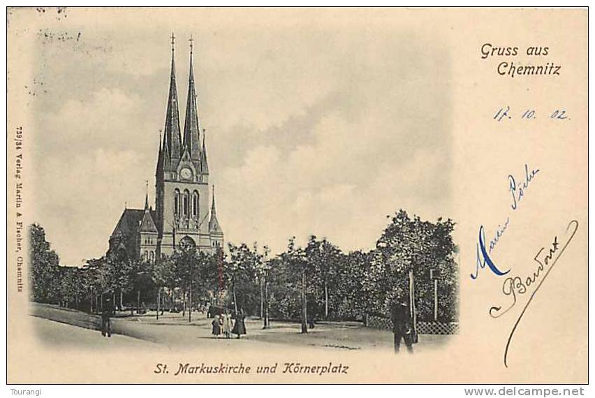 Avr13 103 : Chemnitz  -  Gruss Aus  -  Sant Markuskirche  -  Körnerplatz - Chemnitz