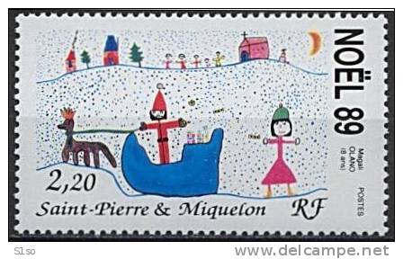 St PIERRE ET MIQUELON 1989 - Y/T N°:   512  - Noël Dessin D´enfant - Neuf Sans Charnière - Côte 1,25 €uros - Unused Stamps