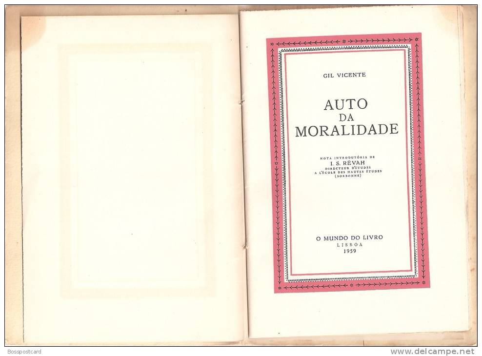 Gil Vicente - Auto Da Moralidade. Lisboa, 1959 (exemplar Por Abrir). Teatro (3 Scans) - Theater