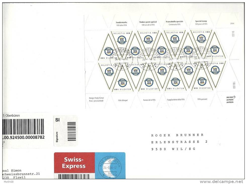 2004 Fifa Kleinbogen Auf Gelaufenem Swiss-Express SELTEN!! - Cartas & Documentos