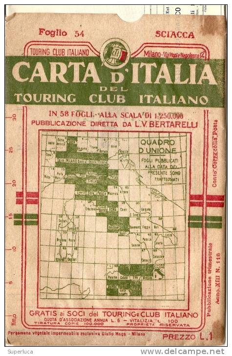 M-SCIACCA-CARTINA DEL TOURING CLUB ITALIANO(ANNI 30-40) - Agrigento