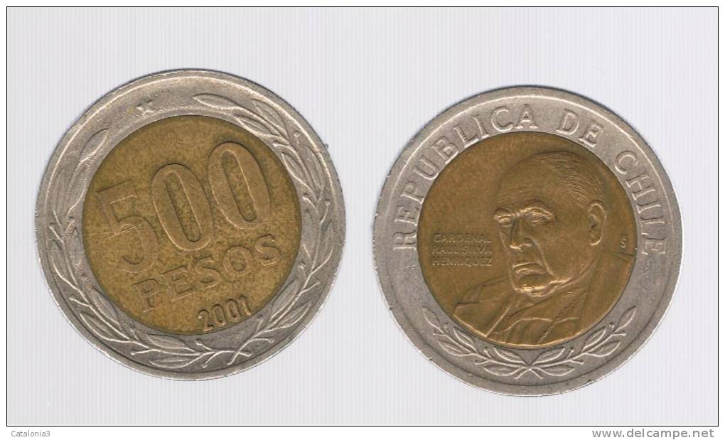 CHILE -   500 Pesos  2001  KM235  -  Cardinal Raul Silva Henriquez - Cile
