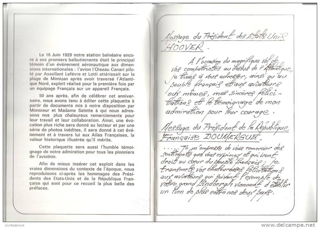Aviation 50 ème Anniversaire De La Traversée De L´Atlantique Nord Le 16 Juin 1929 Avec L´avion L´Oiseau Canari - AeroAirplanes