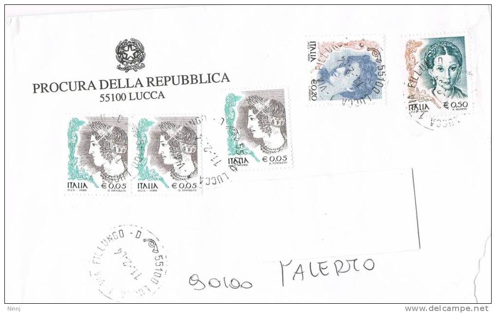 1113- Italia Storia Postale 11.2.04  Lettera Procura Della Repubblica Lucca Affrancata Con Valori  La Donna Nell´Arte - 2001-10: Storia Postale