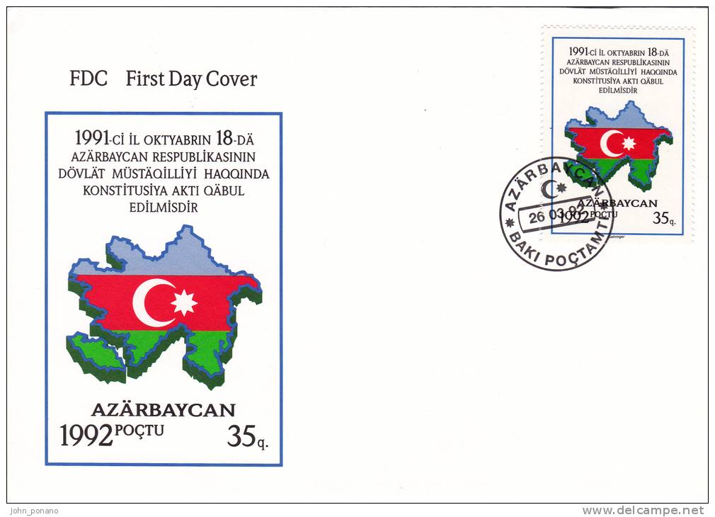 Z] FDC Premier Jour Azerbaidjan Drapeau Flag Carte Map Independance - Azerbaïdjan