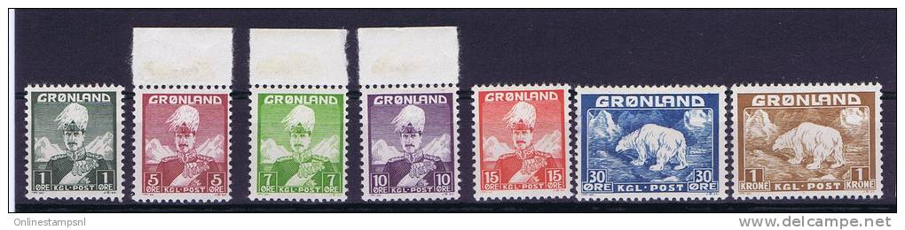 Greenland 1938 Christian And Polar Bear Definitives Mi 1-7 MNH/**, 10 Ore Has A Fold - Unused Stamps