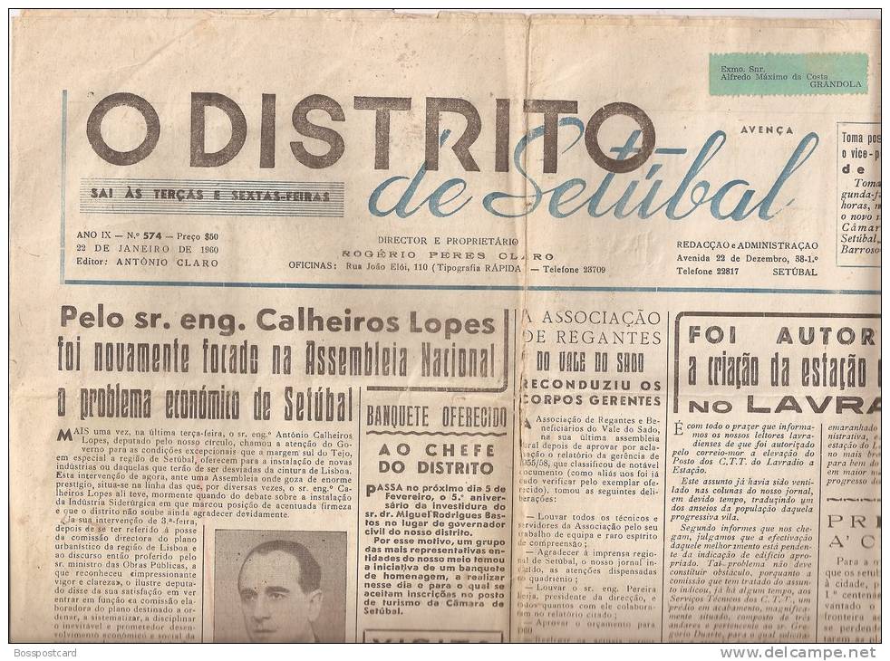 O Distrito De Setúbal Nº 574 De 1960 - Jornal (2 Scans) - Revues & Journaux