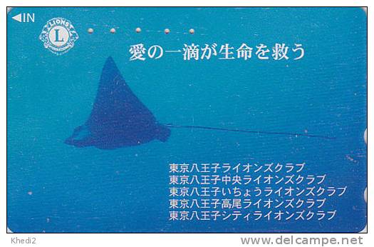 Télécarte Japon - Poisson RAIE MANTA RAY / LION'S CLUB - FISH Rare Japan Phonecard - FISCH Telefonkarte -398 - Vissen