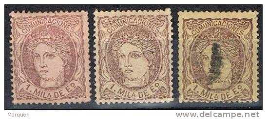 Sellos 1 Mils Alegoria 1870, Variedades Color, Num 102, 102a Y 102c */º - Neufs