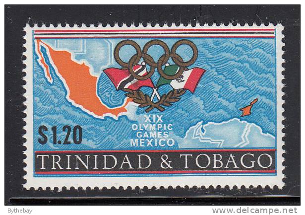 Trinidad & Tobago MNH Scott #143 $1.20 Map Of Mexico, Flags Of Mexico And Trinidad & Tobago - Olympic Games Mexico City - Trinidad & Tobago (1962-...)