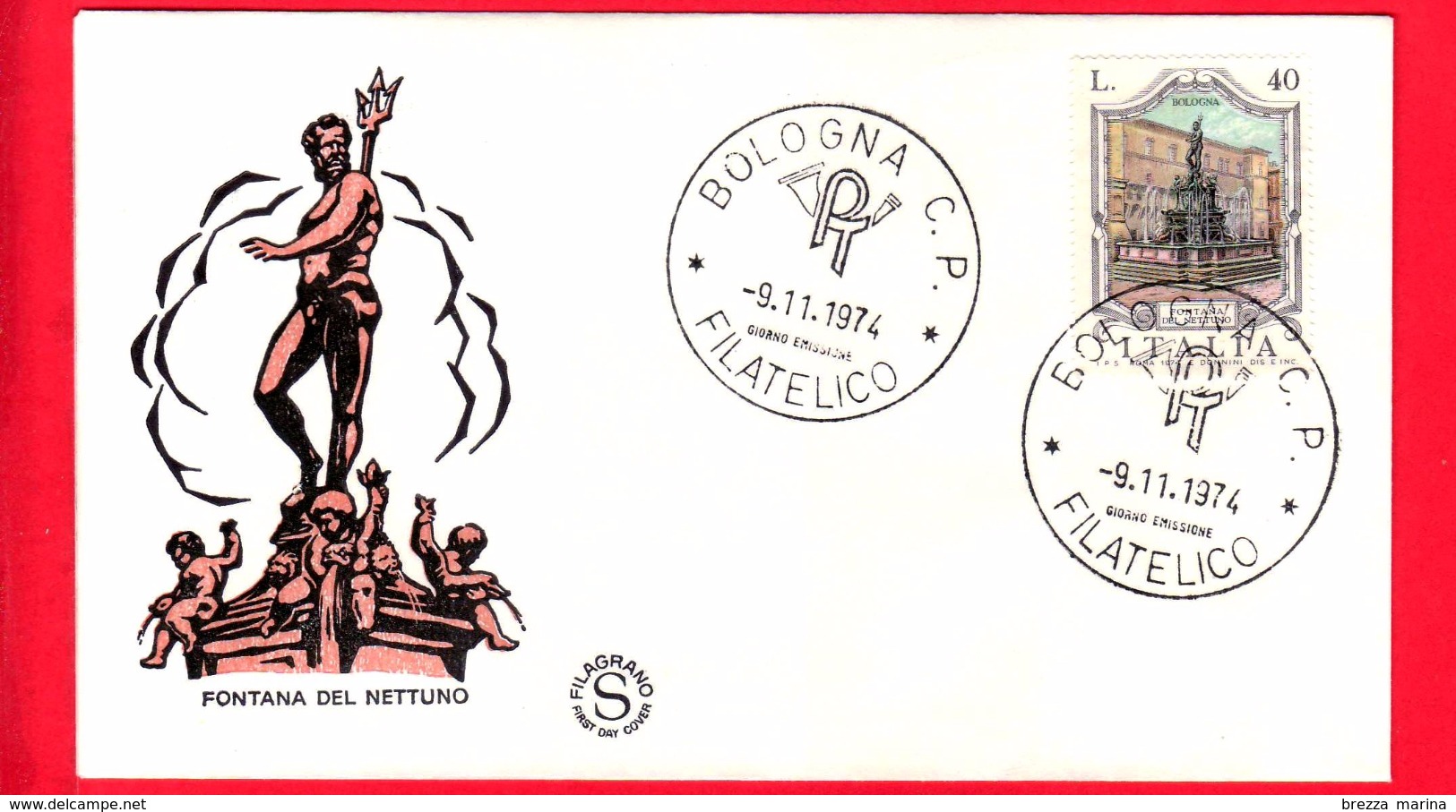 Nuovo - ITALIA - 1974 - FDC - Filagrano - Fontane - Bologna - Fontana Del Nettuno - FDC