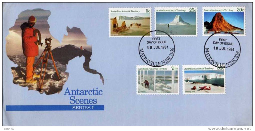 AUSTRALIA Australie AAT 1984 Scenes Antarctiques Traineau Chiens Glacier Yv 63/67 FDC - Sonstige & Ohne Zuordnung