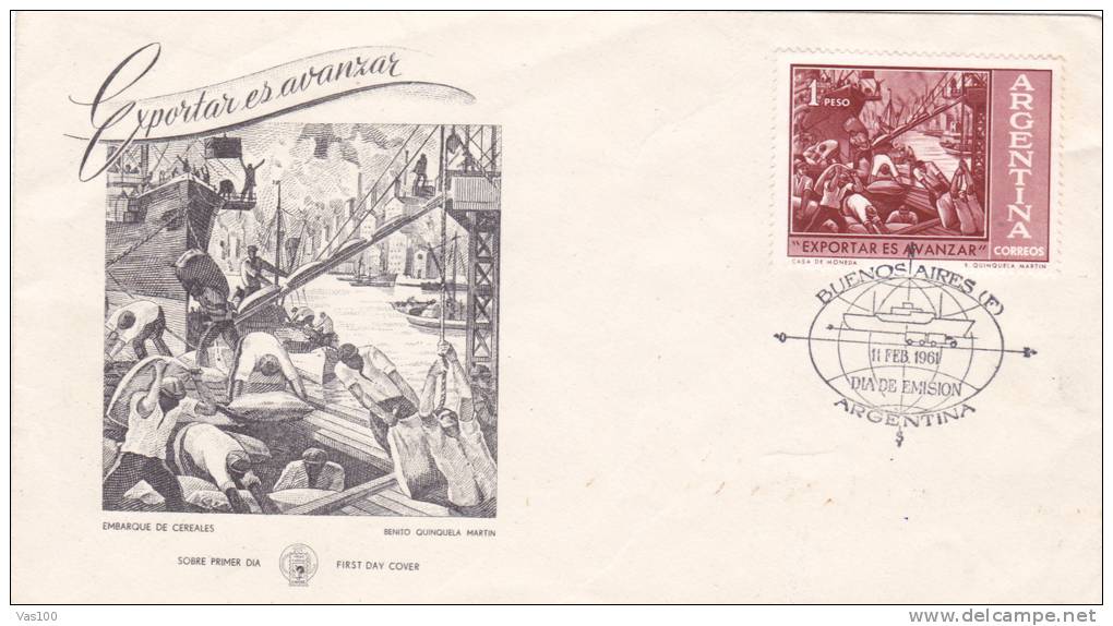 CEREALLS EXPORT, FDC, COVER STATIONERY,1961, ARGENTINE, - FDC