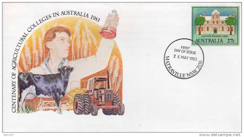 AUSTRALIA Australie 1983 Agricultural Colleges Vache Tracteur FDC - Entiers Postaux