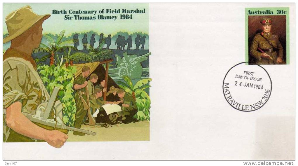 AUSTRALIA Australie 1984 Sir Thomas Blamey Militaire FDC - Postal Stationery