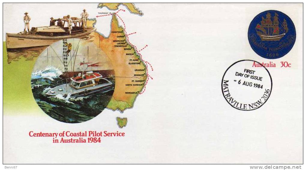 AUSTRALIA Australie 1984 Coastal Pilot Service Bateau FDC - Postal Stationery