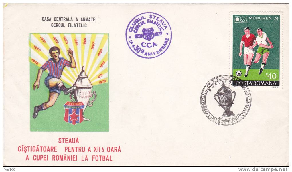 SPECIAL OBLITERATION ON COVER, VERY RARE, STEAUA BUCHAREST, 1976, ROMANIA - Clubs Mythiques