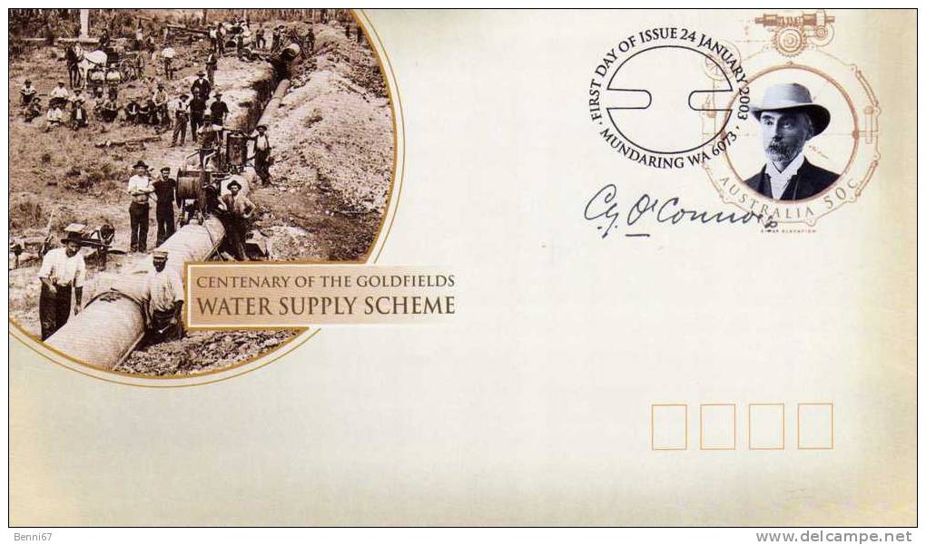 AUSTRALIA Australie 2003 Water Supply Scheme Chercheurs D'Or FDC - Entiers Postaux