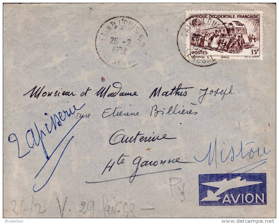 SAINT LOUIS R.P. SENEGAL AFRIQUE COLONIE FRANCAISE LETTRE PAR AVION STAMP TIMBRE MARCOPHILIE - Storia Postale