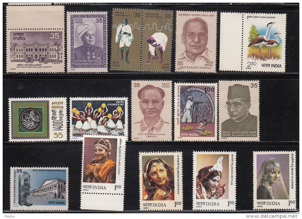 India MNH 1980, Year Pack, (2 Scans),  (1 Item Missing , International Apiculture Conference) - Komplette Jahrgänge