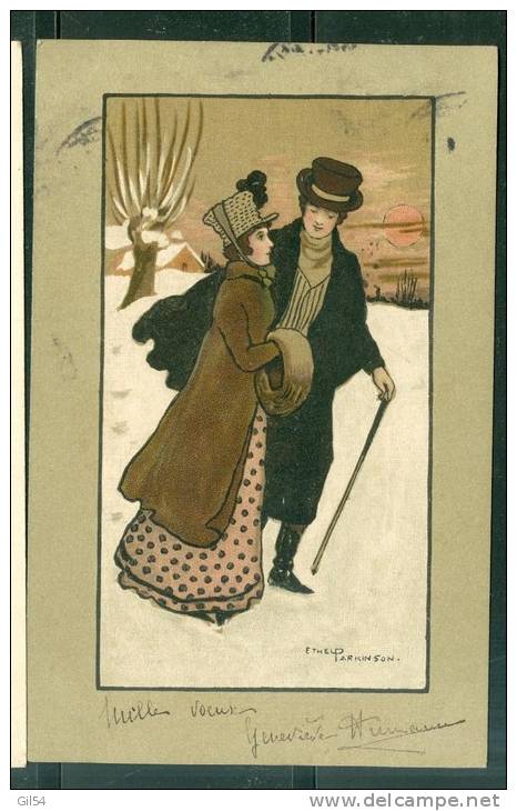 Couple Marchant Dans La Neige , Illustration Ethel Parkinson  - Uu147 - Parkinson, Ethel