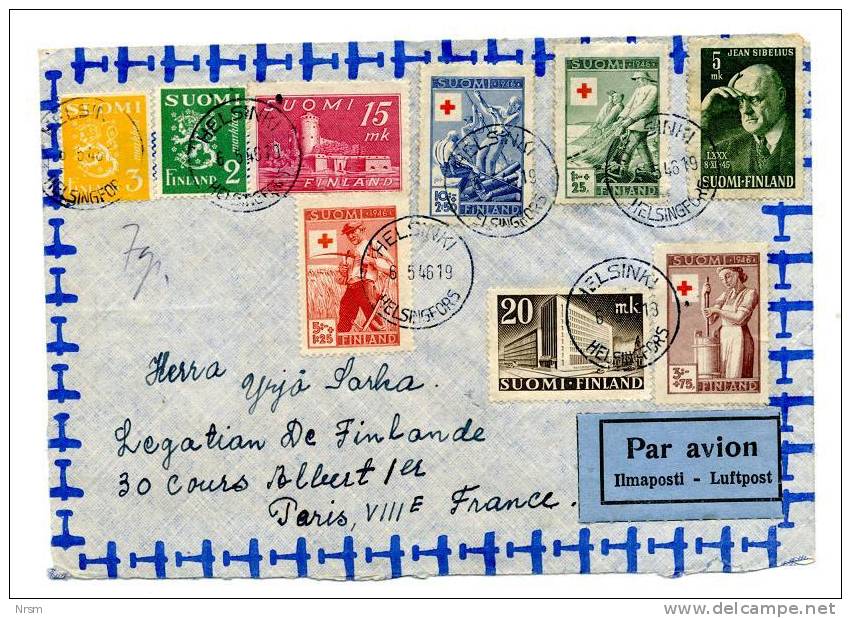 Enveloppe De 1946 - Adresse Légation De Finlande à Paris - Par Avion - Lettres & Documents