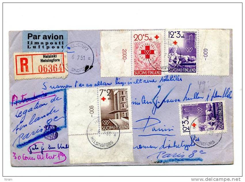 Enveloppe De 1951 - Adresse Légation De Finlande à Paris - Par Avion - Storia Postale