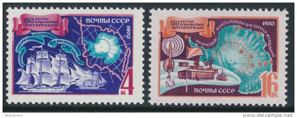 RUSSIA/URSS 1970, 150th Snniversary Discovery Of The Antarctica, Set Of 2v** - Antarktis-Expeditionen