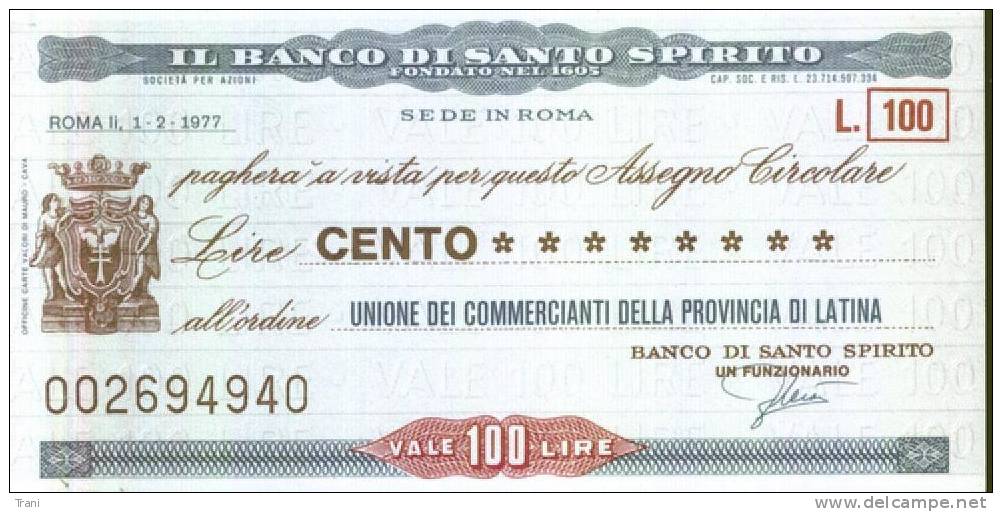 BANCO DI SANTO SPIRITO - ROMA - Lire 100 - [10] Scheck Und Mini-Scheck