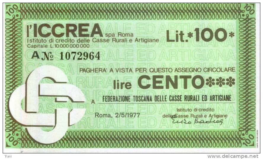 ICCREA - ROMA - Lire 100 - [10] Scheck Und Mini-Scheck