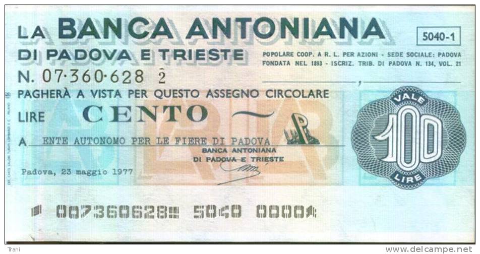 BANCA ANTONIANA DI PADOVA E TRIESTE - Lire 100 - [10] Chèques