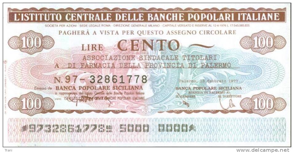 ISTITUTO CENTRALE DELLE BANCHE POPOLARI ITALIANE - PALERMO - Lire 100 - [10] Chèques