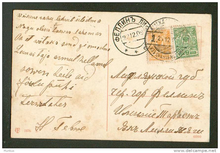 IMPERIAL  RUSSIA  ESTONIA  , 1909 , TPO  BALTIC RAILWAY  ORANIENBAUM  TO  FELLIN  , OLD POSTCARD    ,O - Storia Postale