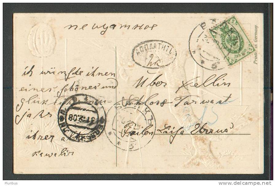 IMPERIAL  RUSSIA  ESTONIA  , 1908 , FELLIN  VALK , PENALTY  POSTAGE DUE  , OLD POSTCARD  CHRISTMAS EMBOSSED  SQUIRREL ,O - Storia Postale