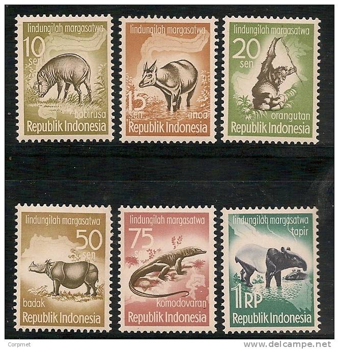 FAUNA - ORANGUTAN - TAPIR - RINOCERO - INDONESIA 1969  Yvert # 183/8 ** Mint Nh Complete Set - Gorilas