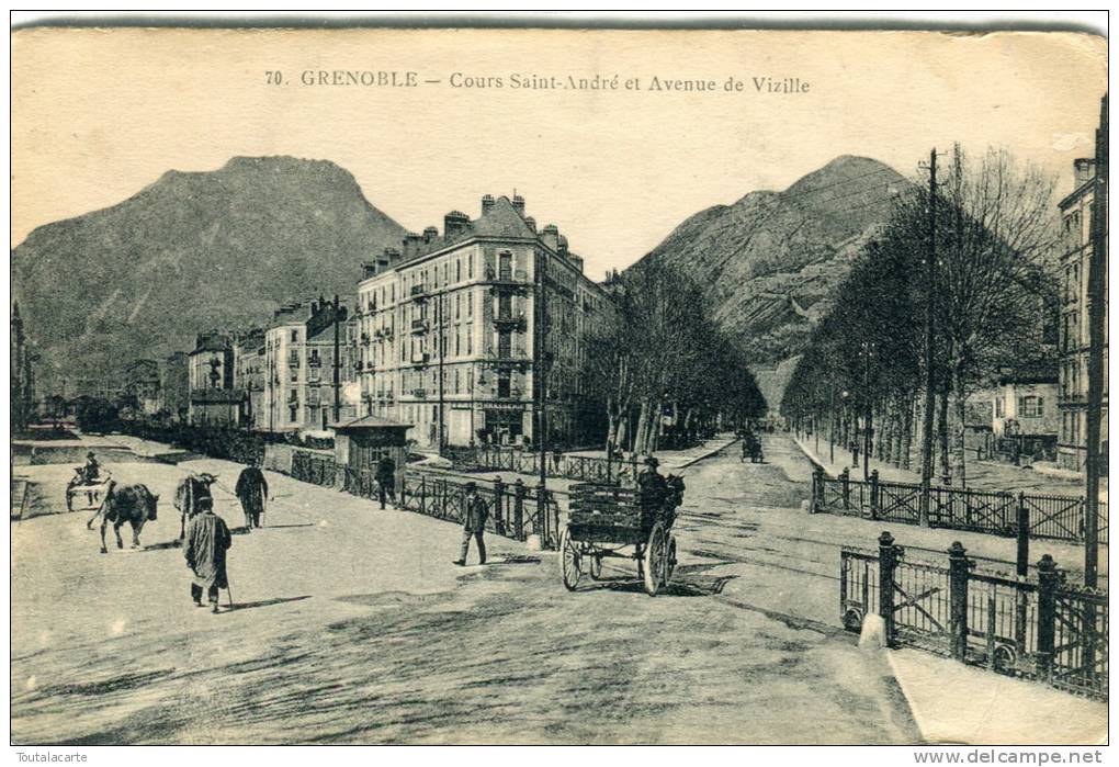 CPA 38 GRENOBLE COURS SAINT ANDRE ET AVENUE DE VIZILLE 1916 - Grenoble