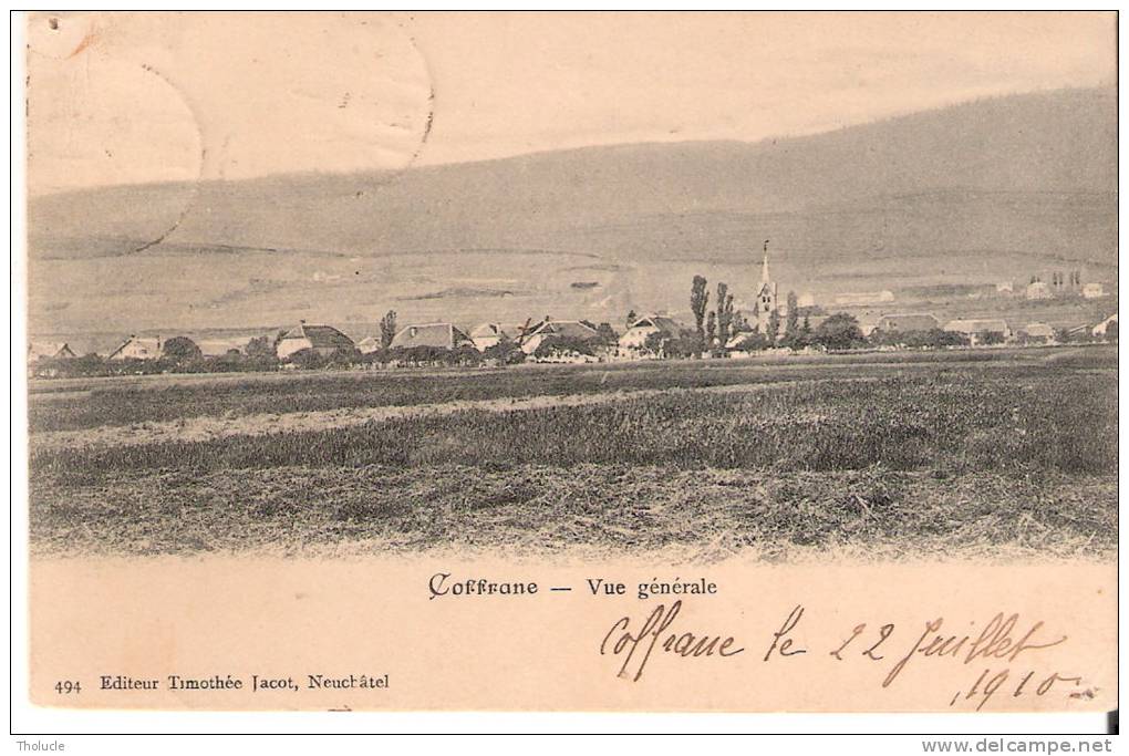 Suisse-Coffrane (Val-de-Ruz-Neuchâtel)-1910-Vue Générale-Cachet Ambulant Et Griffe Linéaire "Geneveys S.Coffrane (scan) - Les Hauts-Geneveys