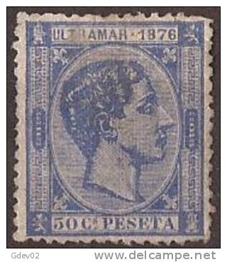 CU37-LB101.CUBA ESPAÑOLA.ALFONSO Xlll.1876.(Ed 37*) Con Charnela. - Cuba (1874-1898)