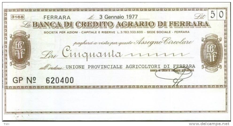 CREDITO AGRARIO DI FERRARA - Lire 50 - [10] Checks And Mini-checks