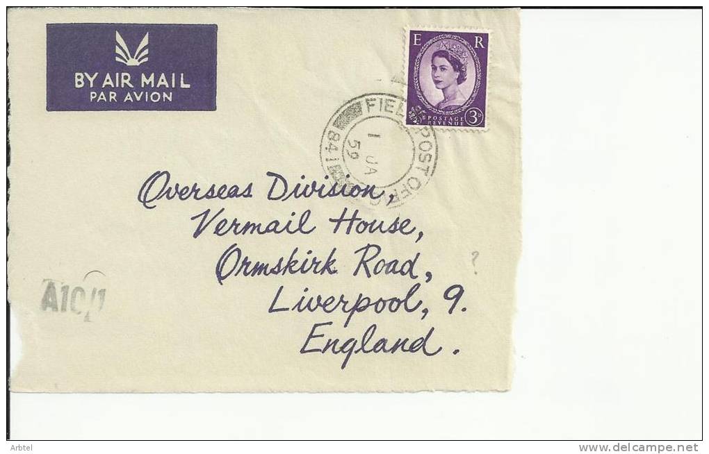 INGLATERRA FRONTAL CON MAT FIELD POST OFFICE 841 - Storia Postale