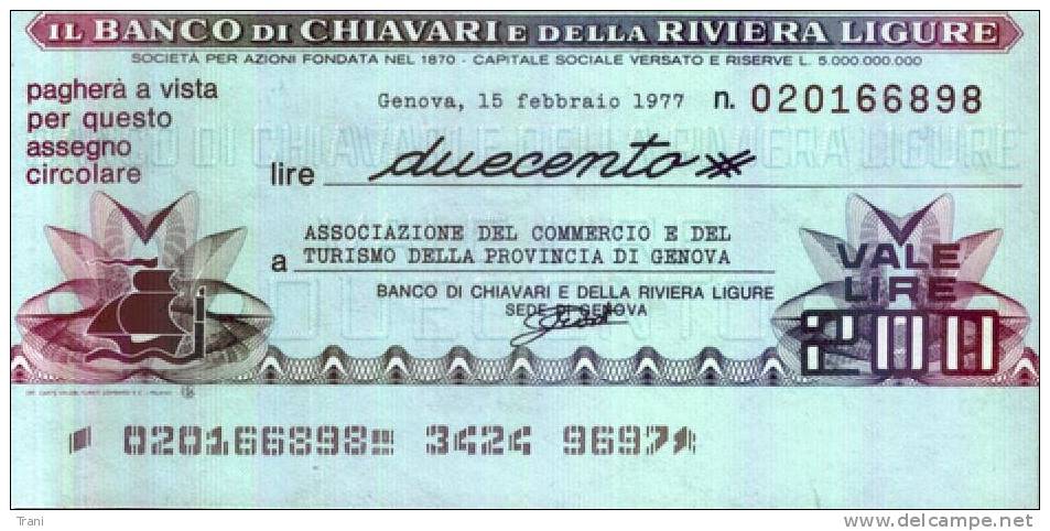 BANCO DI CHIAVARI E DELLA RIVIERA LIGURE - GENOVA - Lire 200 - [10] Chèques