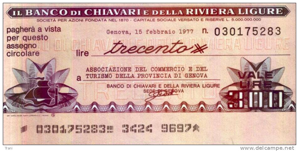 BANCO DI CHIAVARI E DELLA RIVIERA LIGURE - GENOVA - Lire 300 - [10] Chèques
