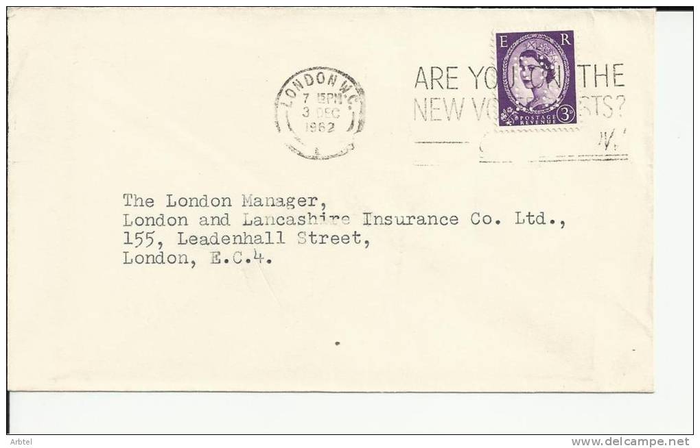 INGLATERRA LONDON CC SELLO PERFORADO PERFIN MAT ARE YOU ON THE NEW VOTES LIST - Storia Postale