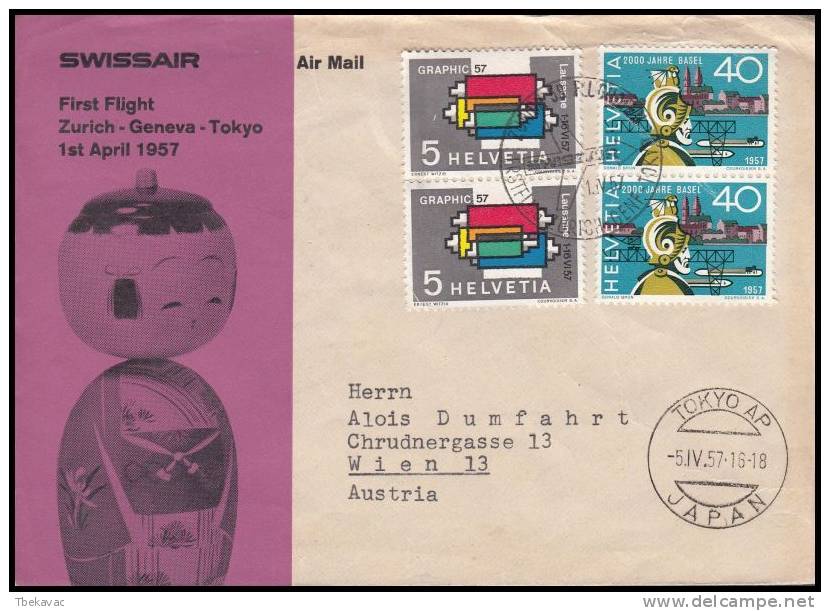 Switzerland 1957, AIrmail Cover To Wien, First Flight - Erst- U. Sonderflugbriefe