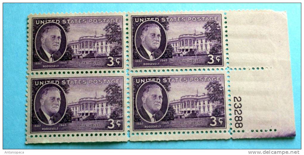USA 1945 ROOSEVELT 3 C BLOCK MNH** - Unused Stamps